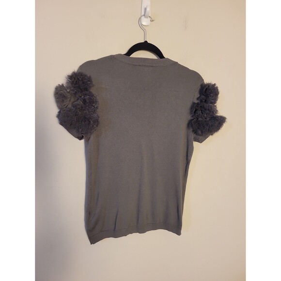 Twelve LA Grey Cardigan Sweater Sz M Fitted V-neck  Flower Embellished - Picture 6 of 7